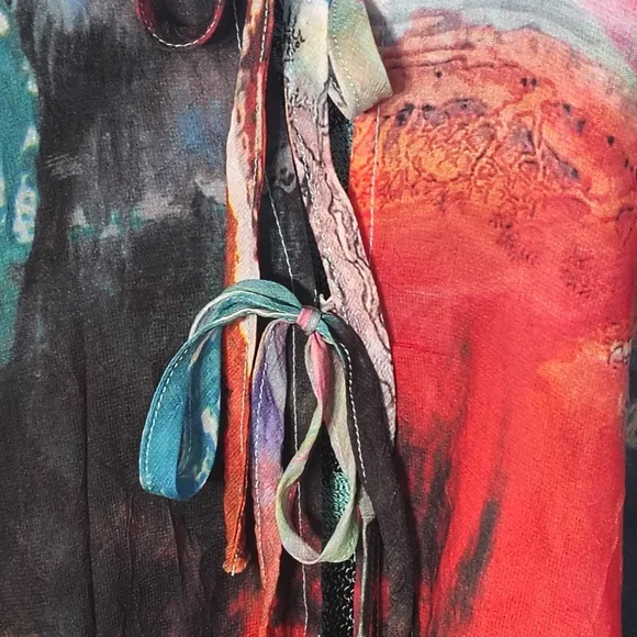 Faratelli Multi-colored Women's XL Artsy Sleevely Flowy Layered Top - Picture 3 of 10